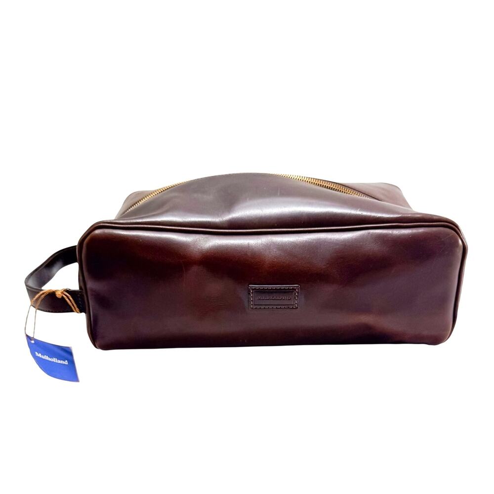 NWT Mulholland Brown Leather Golf Shoe Bag Luxury Travel Case Faux Fur Lined